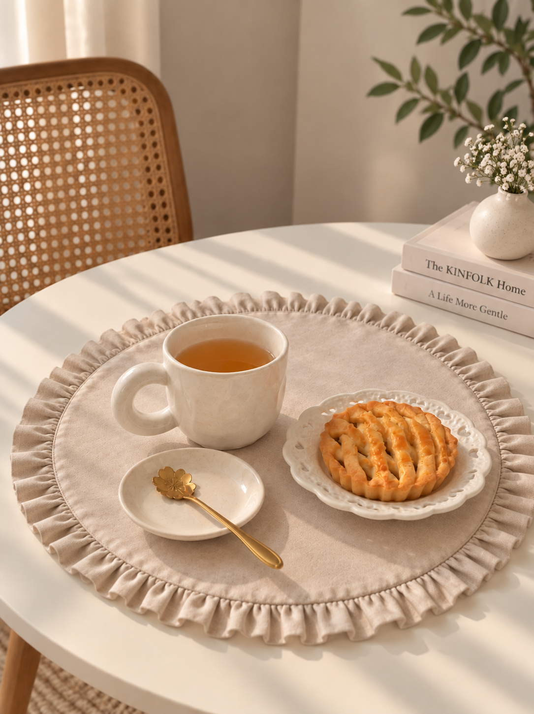 Round Ruffle Table Mat (Beige)