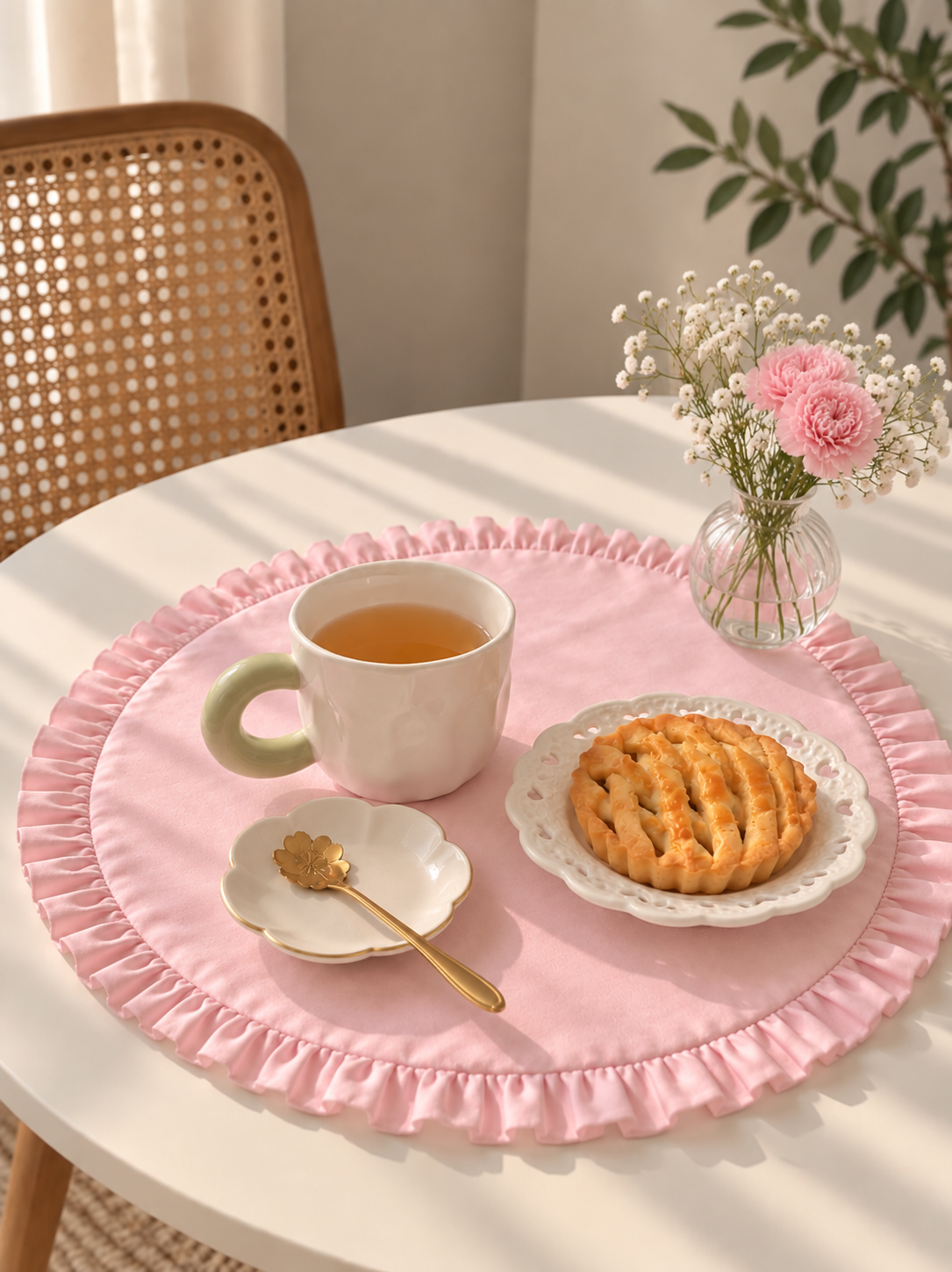 Round Ruffle Table Mat (Light Pink)