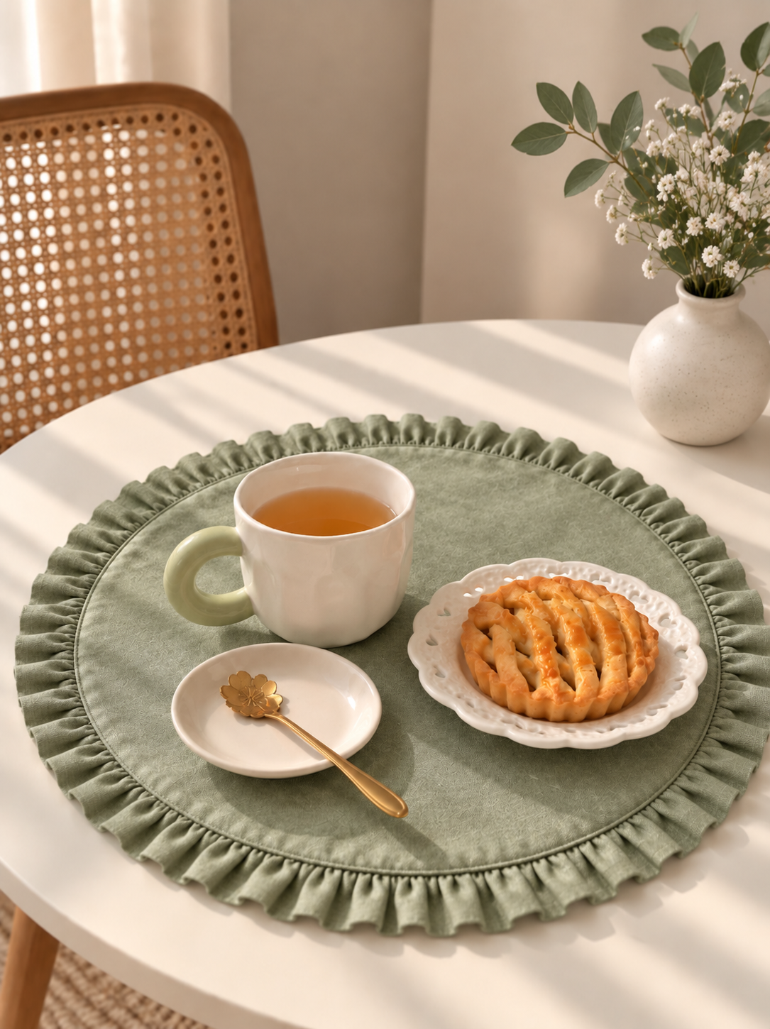 Round Ruffle Table Mat (Sage Green)