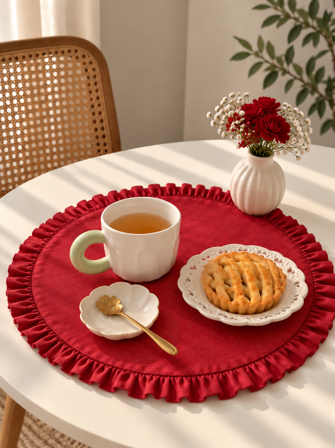 Round Ruffle Table Mat (Red)