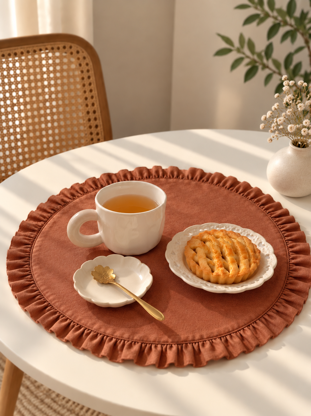 Round Ruffle Table Mat (Rust)