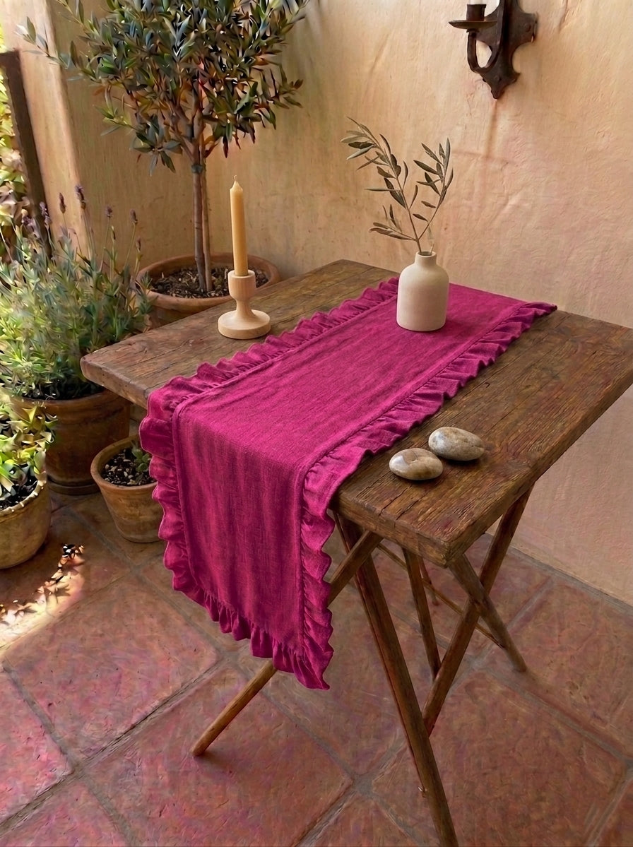 Ruffle Table Runner (Dark Pink)
