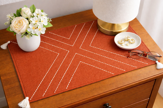 Embroidered Table Mat (Rust with White Cross)