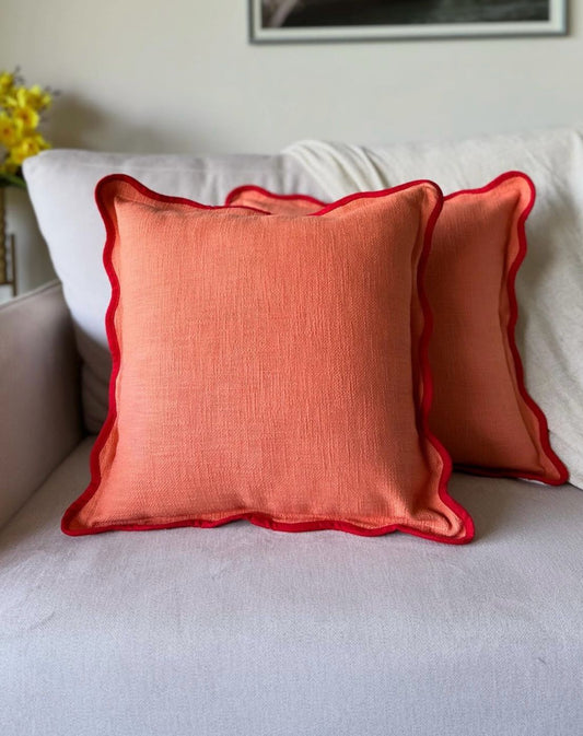Scalloped Cushion (Orange with Red)
