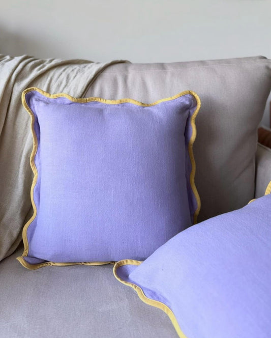 Scalloped Cushion (Purple with Mustard)
