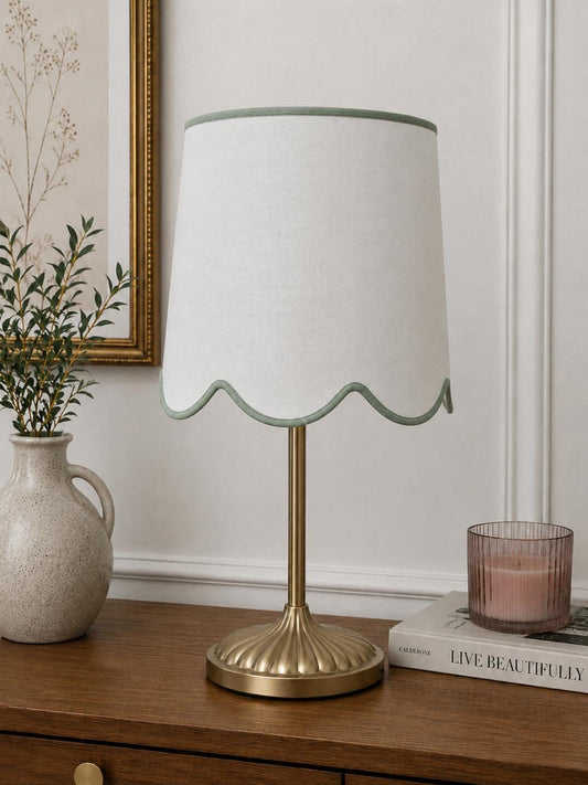 Scalloped Lamp Shade (Sage Green Trim)