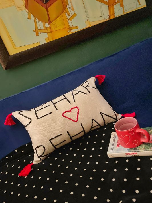 Personalized Embroidered Cushion (Off-White)