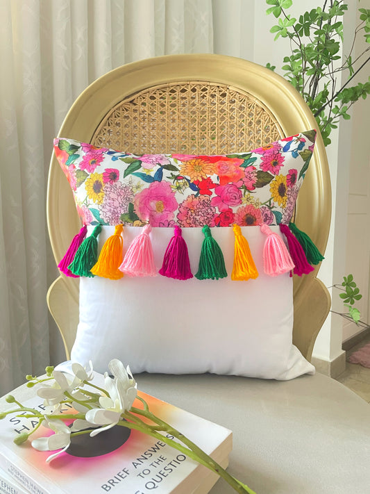 Splashy Cushion with Multi-colored Tassels