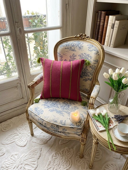 Stripes Cushion (Maroon with Light Green Embroidery)