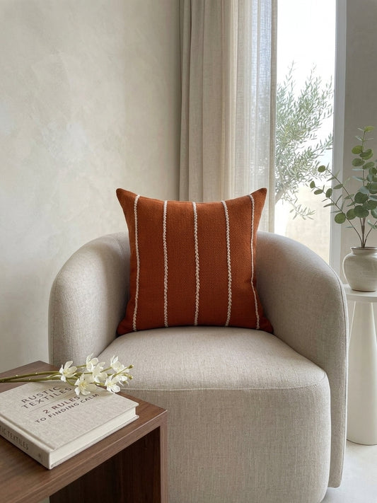 Stripes Cushion (Rust with White Embroidery)