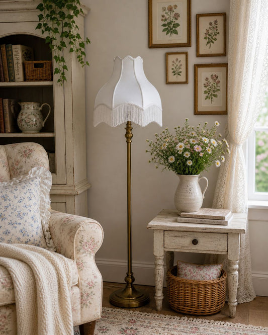 Victorian Fringed Lamp Shade - White