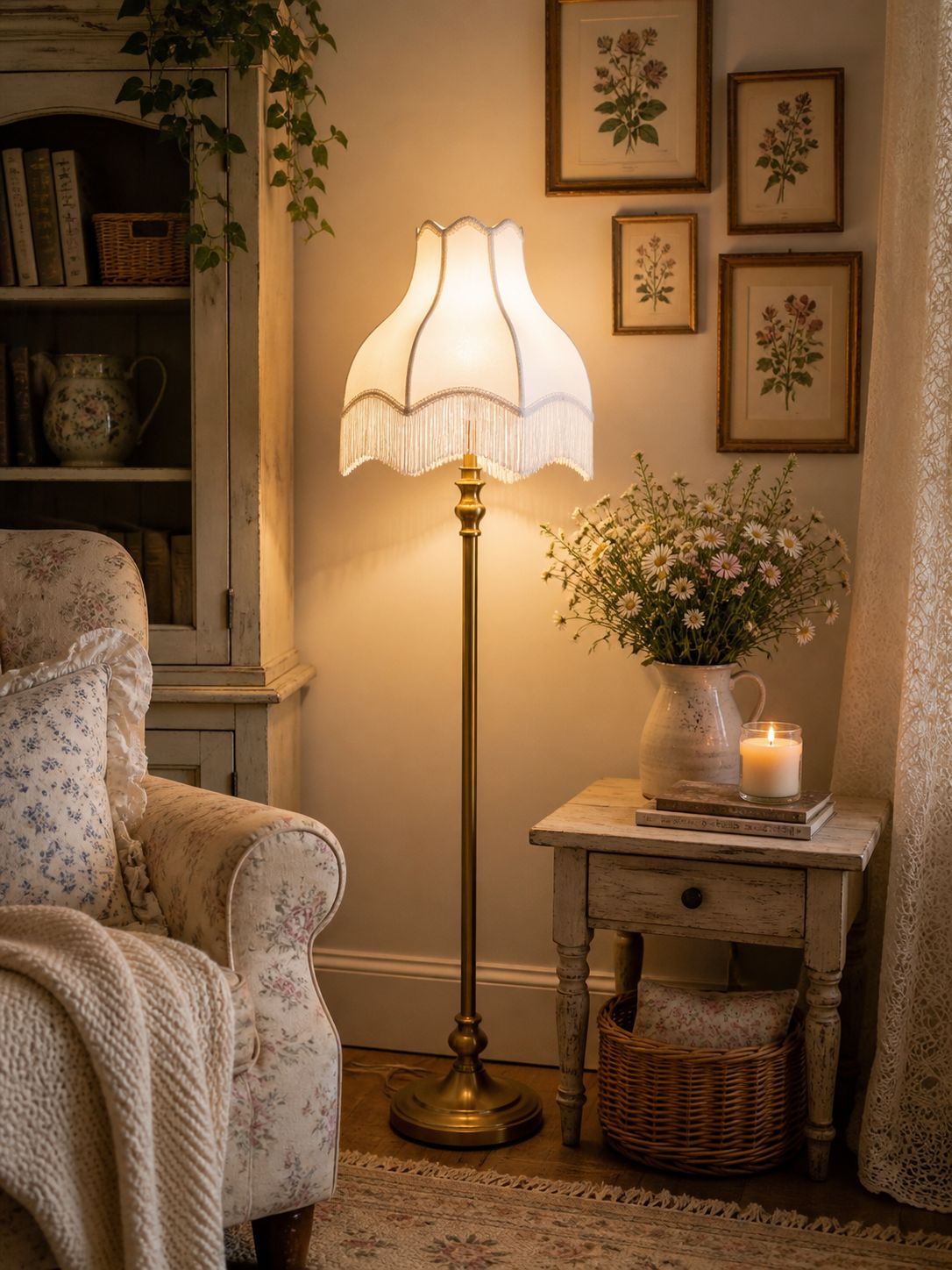 Victorian Fringed Lamp Shade - White