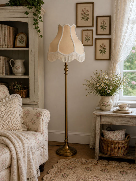 Victorian Fringed Lamp Shade - Beige