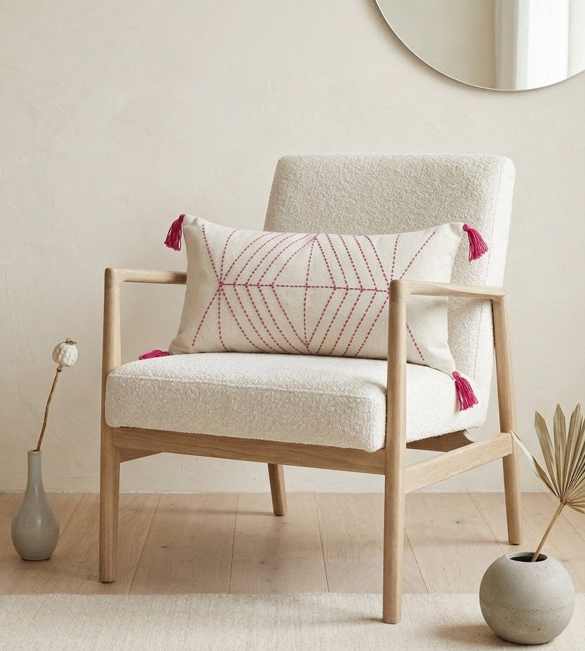 Web Cushion (Off-white with Dark Pink Embroidery)