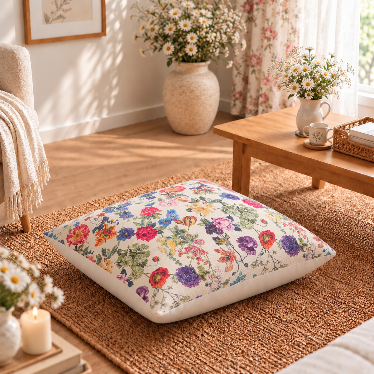 Floor Cushion Cover - White Delight