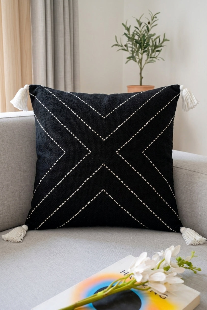 X Cushion (Black with White Embroidery)