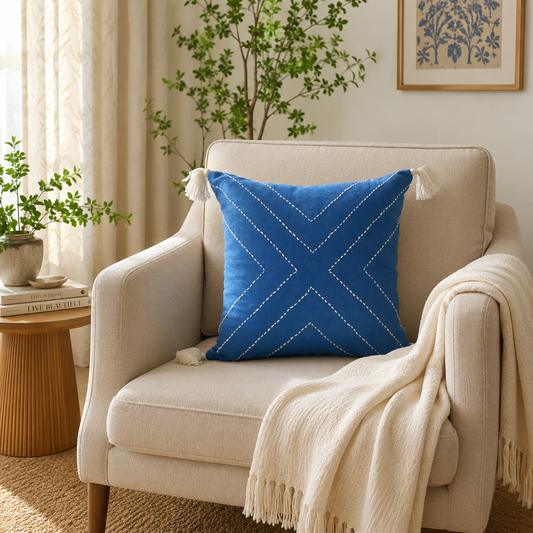 X Cushion (Blue with White Embroidery)