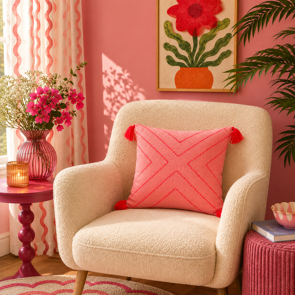 X Cushion (Peach with Orange Embroidery)