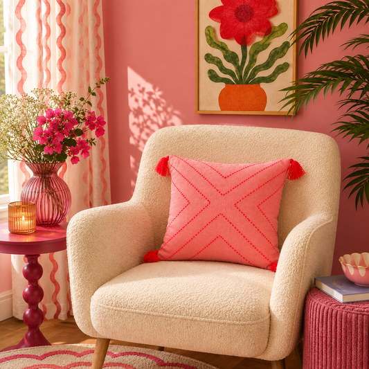 X Cushion (Peach with Orange Embroidery)