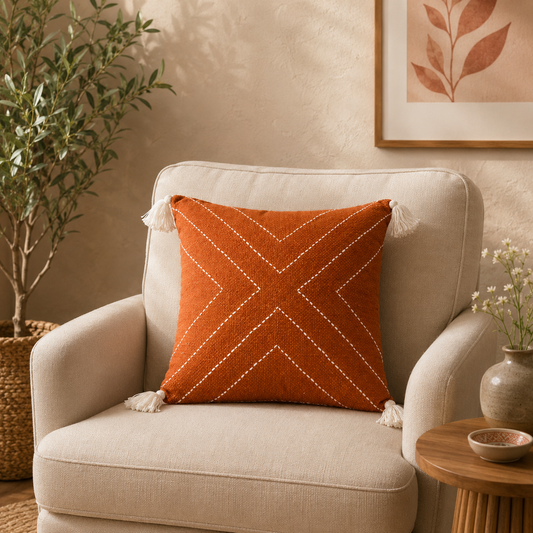 X Cushion (Rust with White Embroidery)