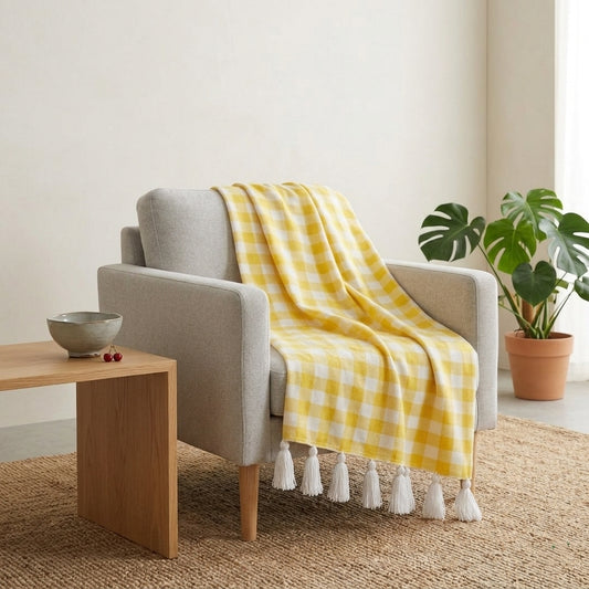 Yellow Gingham Throw Blanket