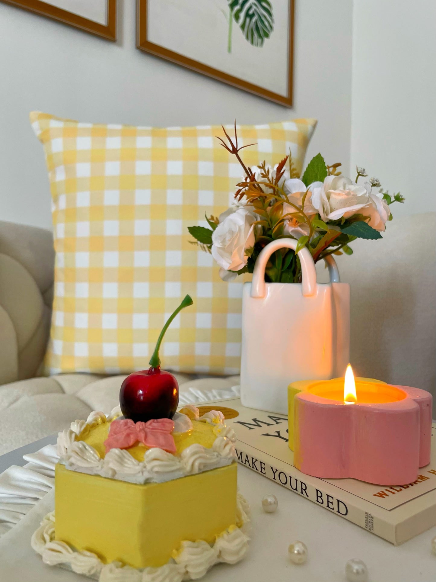 Yellow Gingham Cushion