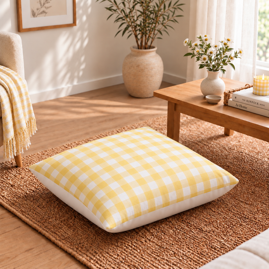 Floor Cushion Cover - Yellow Gingham