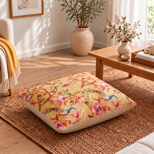 Floor Cushion Cover - Yellow Garden