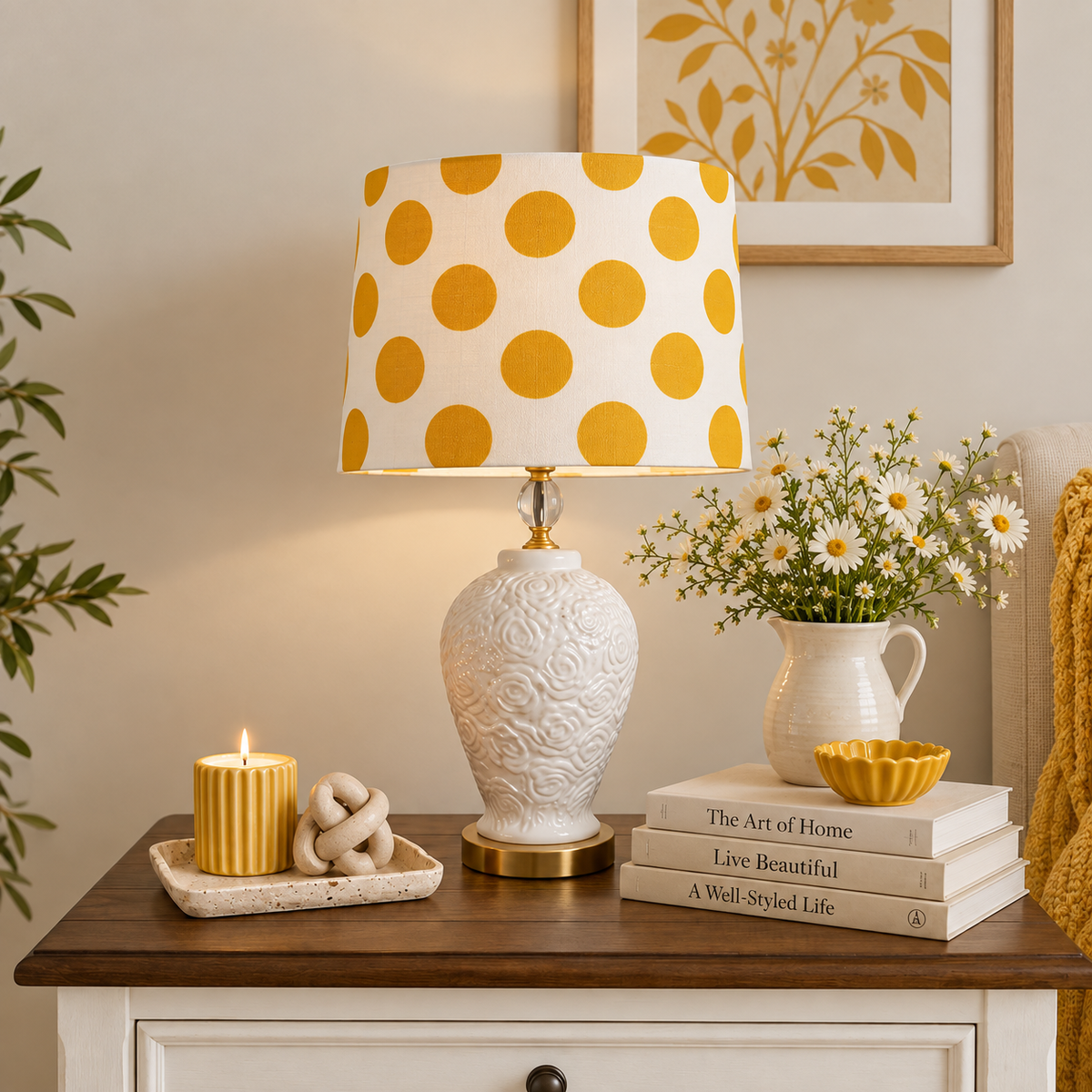 Yellow Polka lamp shade