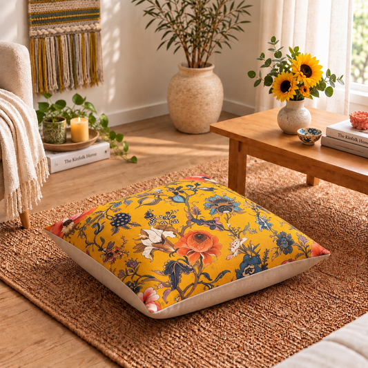 Floor Cushion Cover - Yellow Vines