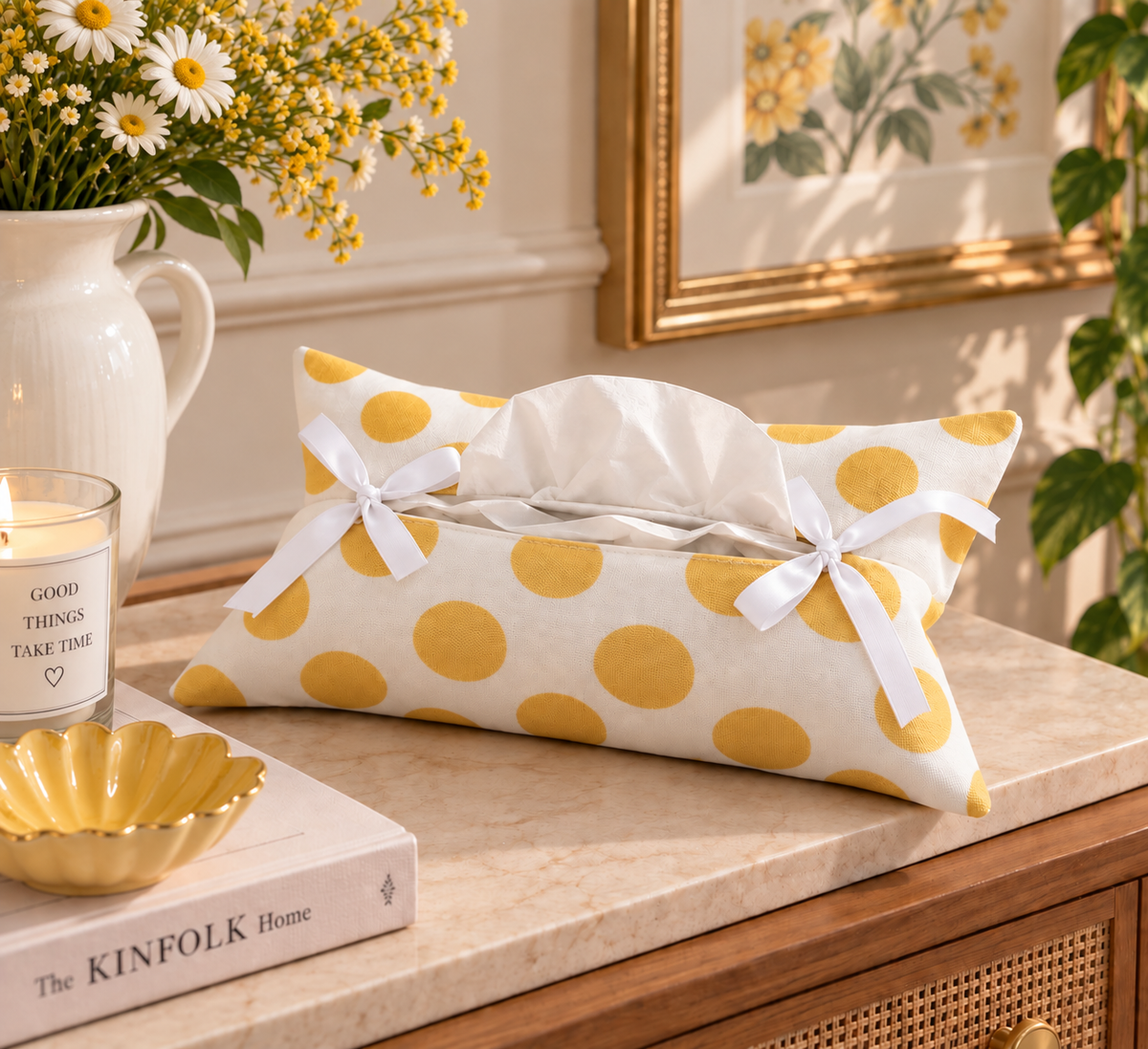 Yellow Polka Tissue Box Cover