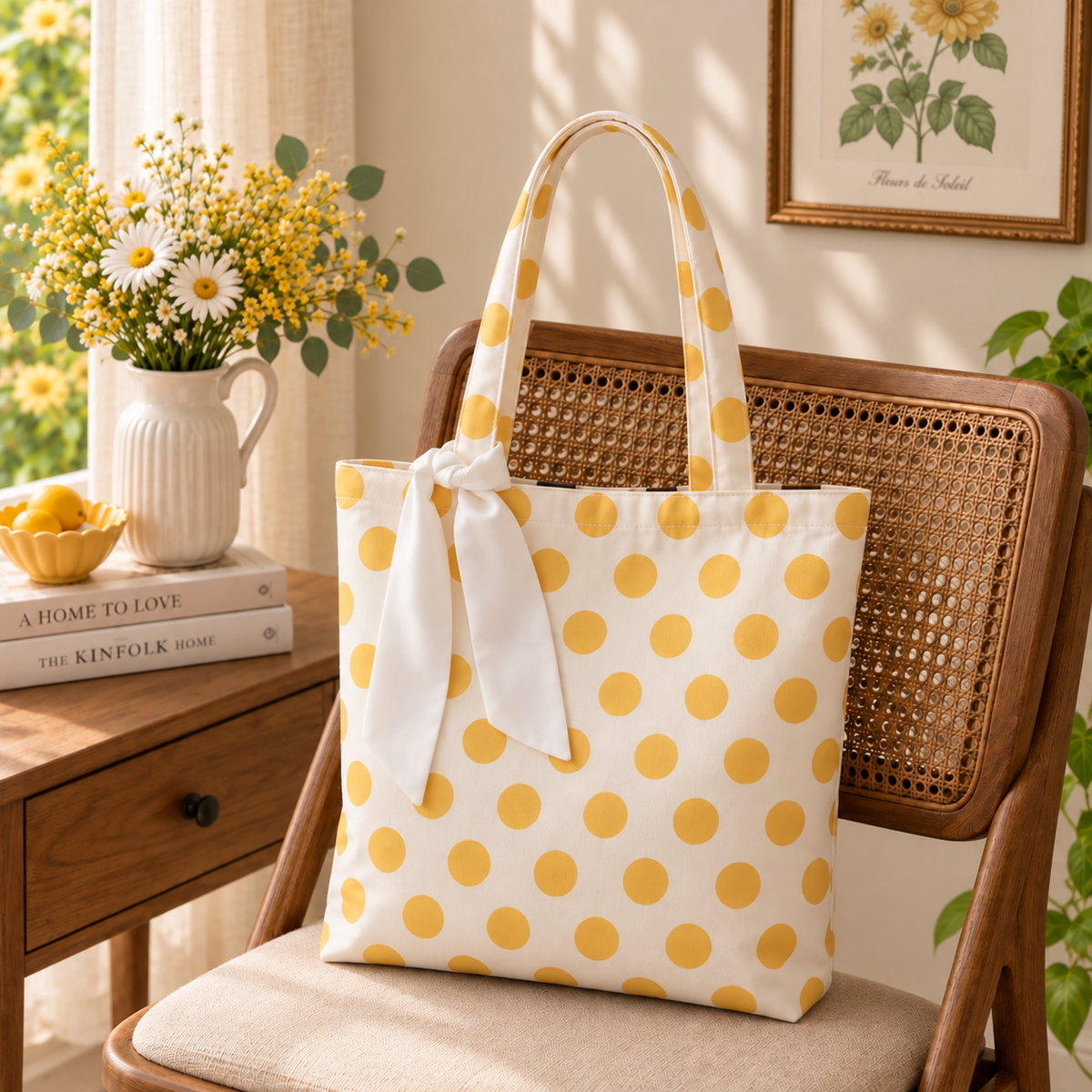 Yellow Polka Tote Bag